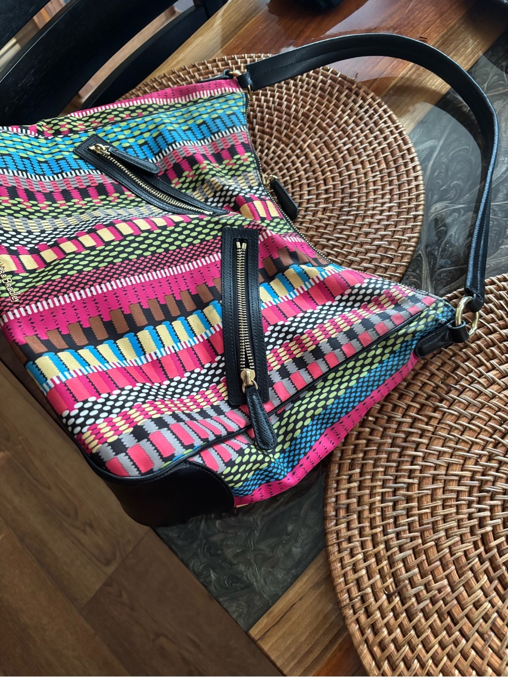 Vera Bradley Multicolor Patterned Shoulder Bag with Black Trim